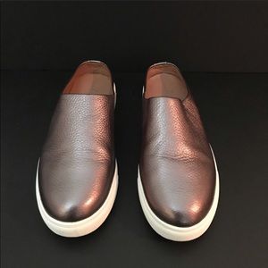 Rose gold leather mules